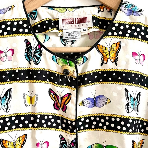Vintage Silk Butterfly Polka Dot Blouse Alice Olivia Kate Spade Anthro Style - Picture 12 of 13